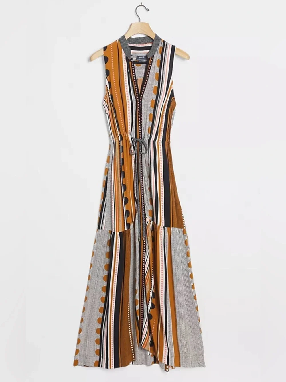 Maeve Anthropologie Alondra Maxi Dress 2P Boho Stripe Tiered Pockets Petite NWOT - Picture 8 of 16
